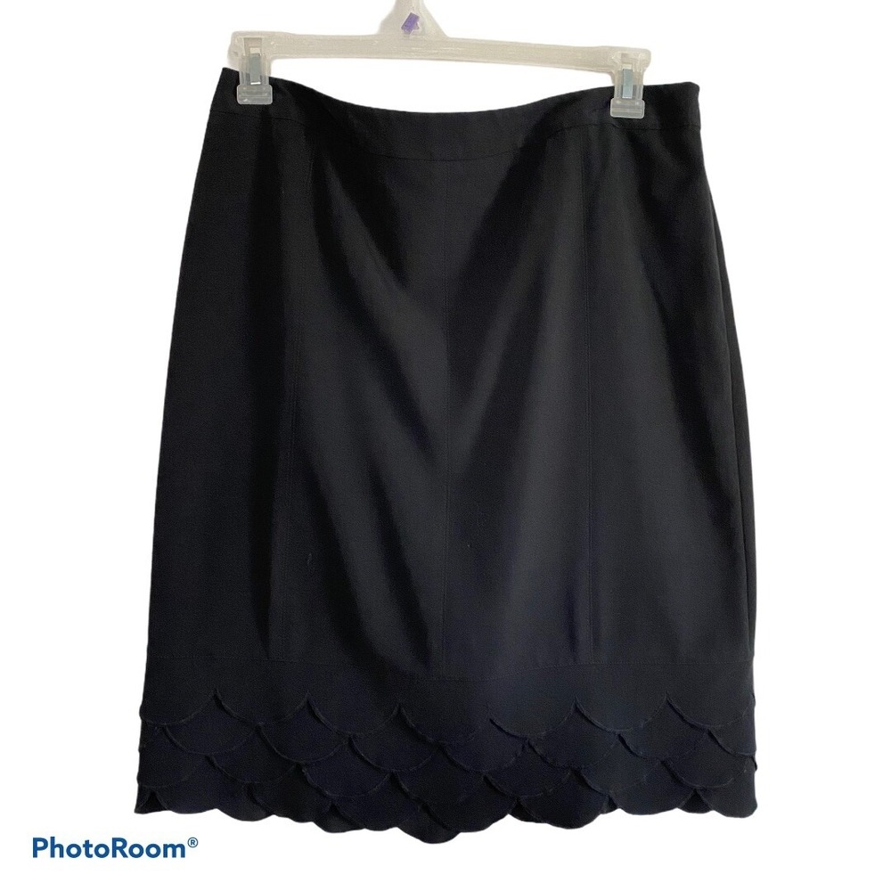 VINTAGE SHARAGANO Studio Black Scalloped Womens Career Business Skirt, 14‎